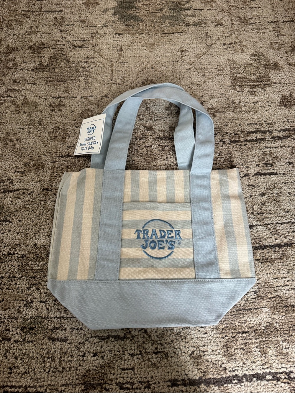 NWT Trader Joe’s Light Blue & Cream Striped Canvas Tote Mini Bag